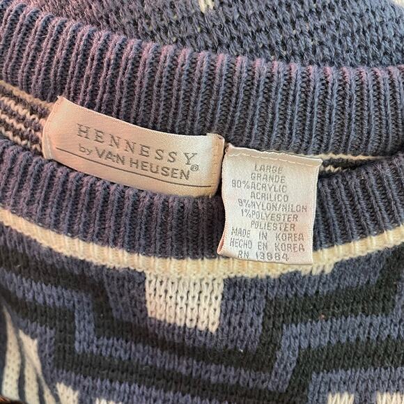 Vintage 80s 90s Van Heusen Hennessy Acrylic Geometric Grandpa Sweater Mens L - Picture 6 of 7